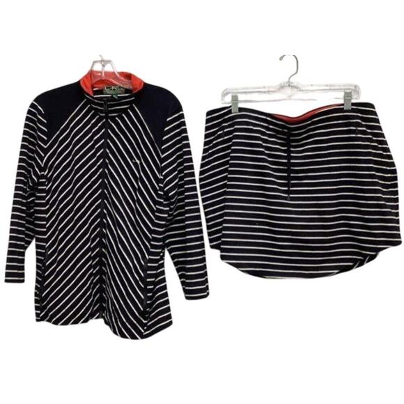 Ralph Lauren XL Stripe Top & Skirt Set w/ Red Collar Detail - Picture 1 of 6